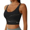 Women's low collar Sports Bra Elastic Sports Vest Yoga Tank Top Tops Shirts Black textured marble Pattern