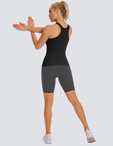 Seamless Workout Tank Top for Women with Built in Bra, Padded Racerback Athletic Yoga Camisole