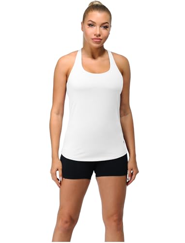 Built in Bra Workout Tank Tops for Women - Open Back Strappy Athletic Yoga Tops Exercise Running Gym Shirts