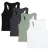 31YWMAmXFL.jpg 4 Pieces Women's Crop Tops Cotton Basic Tank Tops Racerback Sleeveless Sports Workout Crop Tank Tops
