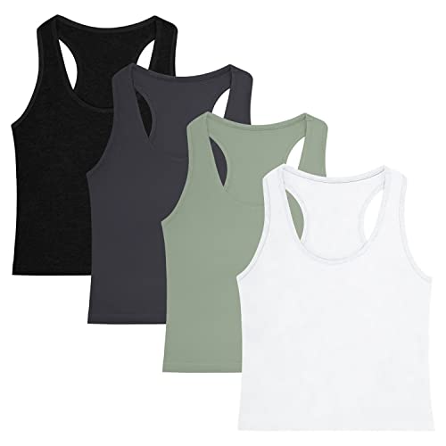 31YWMAmXFL.jpg 4 Pieces Women's Crop Tops Cotton Basic Tank Tops Racerback Sleeveless Sports Workout Crop Tank Tops