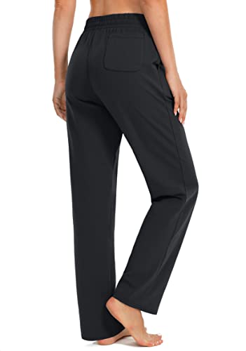 Women's Cotton Sweatpants Yoga Lounge Casual Pants Open Bottom Sweat Pants for Women with Pockets