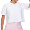 Workout Crop Tops for Women Short Sleeve Shirts Loose Fit Yoga Athletic Basic Cropped T-Shirts