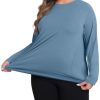 Plus Size Workout Tops for Women Long Sleeve Athletic Shirts Breathable Running Yoga Gym Clothes with Side Slits