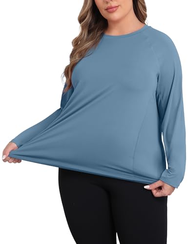 Plus Size Workout Tops for Women Long Sleeve Athletic Shirts Breathable Running Yoga Gym Clothes with Side Slits
