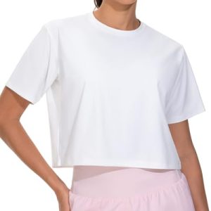 Workout Crop Tops for Women Short Sleeve Shirts Loose Fit Yoga Athletic Basic Cropped T-Shirts