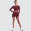Women Yoga 2 Pieces Workout Long Sleeve Crop Top Sports Bra + Running Shorts Sets Athletic Fitness Gym Tracksuit