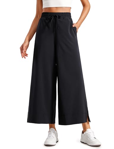 Lightweight Wide Leg Cropped Pants for Women 25" High Waisted Loose Casual Lounge Travel Work Sweatpants Summer