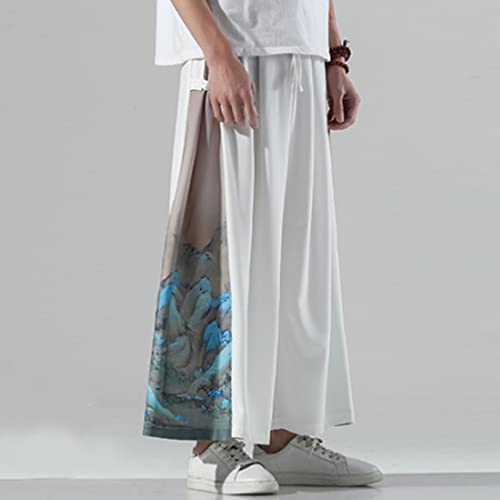 Mens Wide Leg Palazzo Pants Elastic Waist Yoga Painting Patch Slack