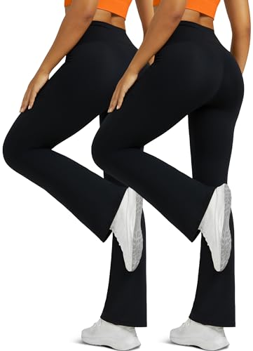 Flare Leggings for Women with Pockets 2pack High Waisted Crossover Flare Leggings Bootcut Yoga Pants