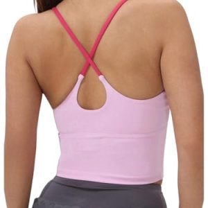Women's Racerback Tank Top Criss Cross Spaghetti Strap Padded Strappy Longline Workout Gym Tops