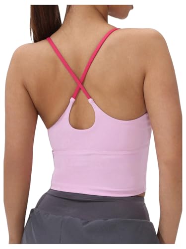 Women's Racerback Tank Top Criss Cross Spaghetti Strap Padded Strappy Longline Workout Gym Tops