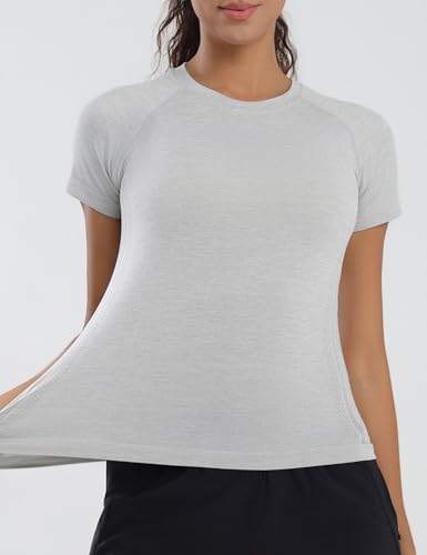 Seamless Short Sleeve Workout Shirts for Women Breathable Running Workout Tops Athletic Gym Yoga Basic Shirts