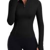 31bhdPQO2yL.jpg Womens Workout Tops Long Sleeve Quarter Zip Pullover Quick Dry Golf Shirt Athletic Slim Fit Crop Yoga Gym Tops