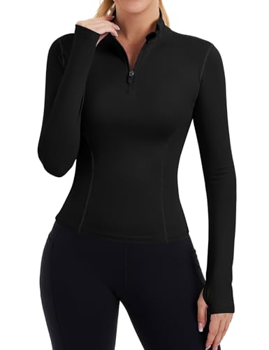 31bhdPQO2yL.jpg Womens Workout Tops Long Sleeve Quarter Zip Pullover Quick Dry Golf Shirt Athletic Slim Fit Crop Yoga Gym Tops