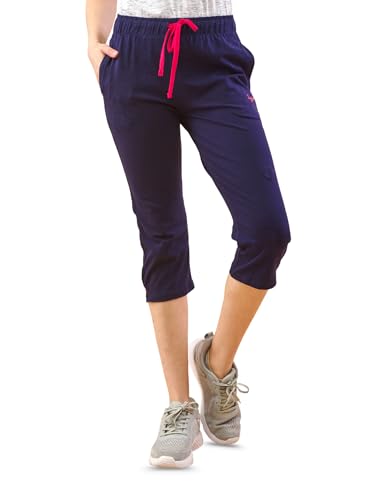 Women's Cotton Capri Pant Cropped Jogger with Side Pockets & Drawstring | Stretchable Lounge Yoga Workout Track Pants Size - M,