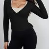 Womens Wrap Tie Tops Y2k Long Sleeve Ballet Pilates Yoga Workout Wrap Shirts Deep V Neck Casual Tops