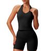 Women's Sleeveless Hailey Halter Tank Tops Workout Athletics Gym Yoga Curve Longline Crop Top
