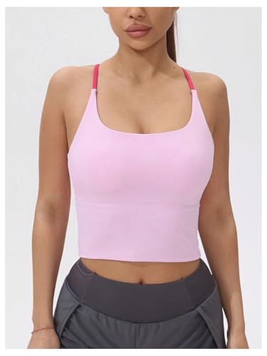 Women's Racerback Tank Top Criss Cross Spaghetti Strap Padded Strappy Longline Workout Gym Tops