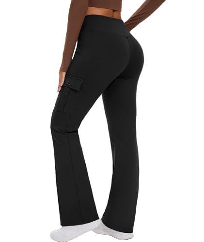 Flare Leggings for Women Yoga Crossover High Waist Pants with Tummy Control Workout Cargo with 5 Pockets Bootcut Leggings