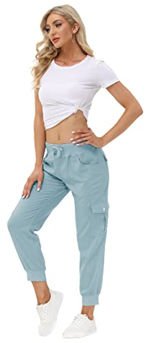 Women's Lightweight Hiking Cargo Pants Outdoor Quick Dry Casual Travel Sweatpants Joggers Elastic Waist Button Pockets