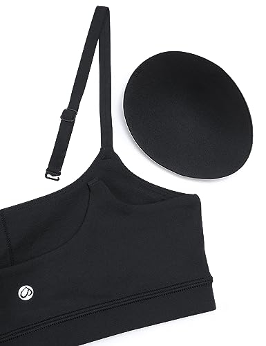 Womens Butterluxe Adjustable Spaghetti Strap Sports Bra - Scoop Neck Wireless Padded Yoga Workout Crop Top