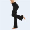 Flare Leggings for Women with Pockets - Crossover High Waisted Black Flared Leggings for Yoga Gym Workout