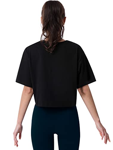 31hupJz1okL.jpg 4-Pack Women's Cotton Crop T-Shirts Short Sleeve Solid Cropped Athletic Top Round Neck Casual Workout Yoga Tees