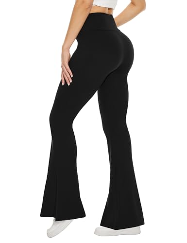 Black Flare Leggings for Women, Crossover Yoga Pants with Pockets Bootcut Flared Leggings