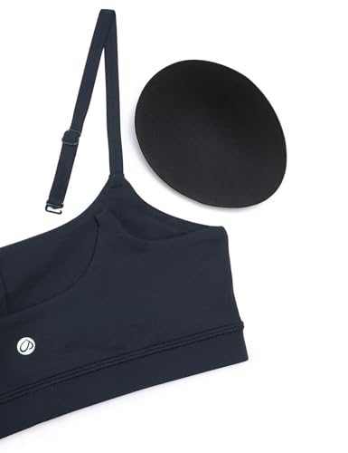 Womens Butterluxe Adjustable Spaghetti Strap Sports Bra - Scoop Neck Wireless Padded Yoga Workout Crop Top