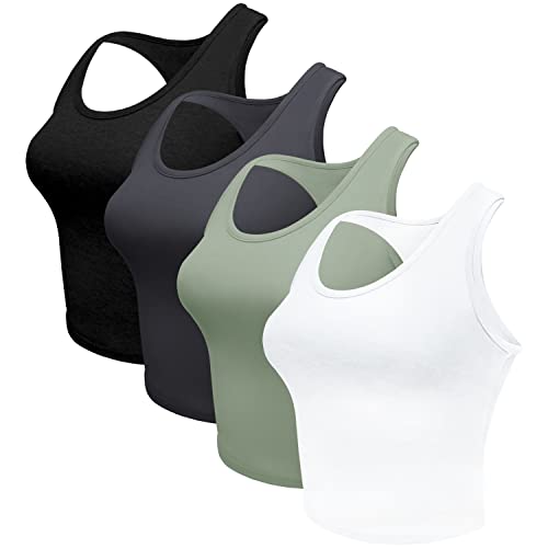 31io5scmZGL.jpg 4 Pieces Women's Crop Tops Cotton Basic Tank Tops Racerback Sleeveless Sports Workout Crop Tank Tops