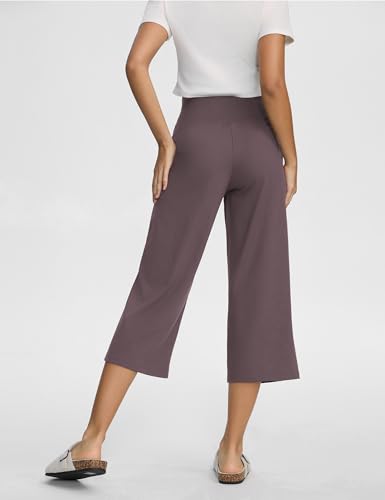 Wide Leg Capri Pants for Women with Pockets, High Waist Cropped Pants for Summer, Non-See-Through 7/8 Lounge Pants