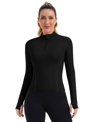 31k0-WZ6PaL.jpg Womens Workout Tops Long Sleeve Quarter Zip Pullover Quick Dry Golf Shirt Athletic Slim Fit Crop Yoga Gym Tops