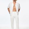 Men's Casual Drawstring Pants Elastic Waist Lightweight Pant Summer Beach Trouser with Pockets