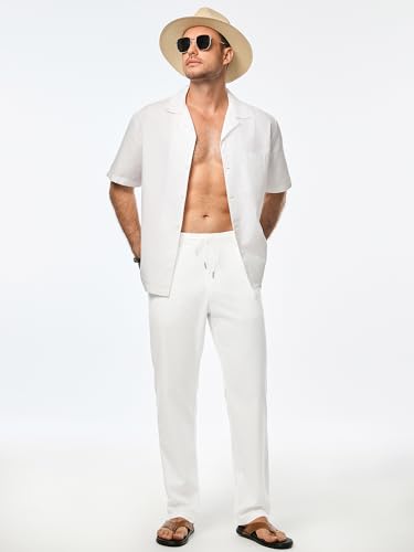 Men's Casual Drawstring Pants Elastic Waist Lightweight Pant Summer Beach Trouser with Pockets