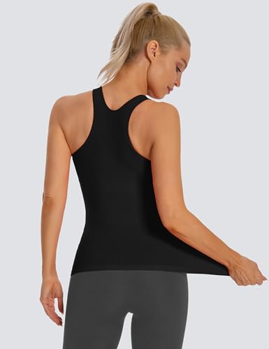 Seamless Workout Tank Top for Women with Built in Bra, Padded Racerback Athletic Yoga Camisole
