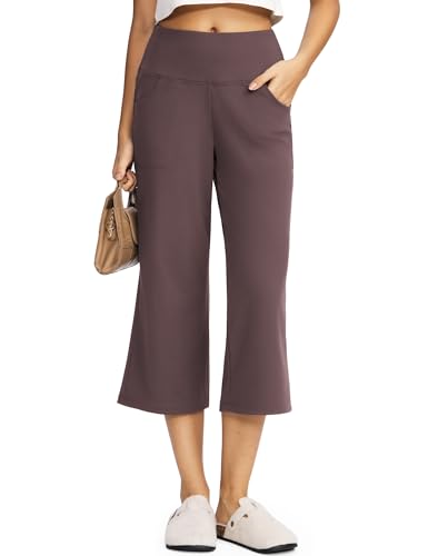 Wide Leg Capri Pants for Women with Pockets, High Waist Cropped Pants for Summer, Non-See-Through 7/8 Lounge Pants