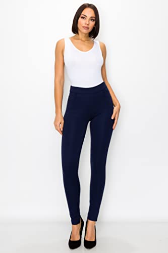 Women's Pull-On Ponte Pants – High Waist Slim or Flared Trousers with Tummy Control for Work or Casual Wear