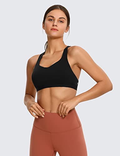Strappy V Neck Sports Bras for Women - Criss Cross Back Wireless Padded Workout Yoga Bra
