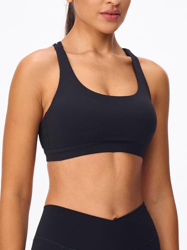Women's Strappy Sports Bras Light Compression Crop Criss Cross Back Padded Workout Yoga Bra Supportive U Neckline