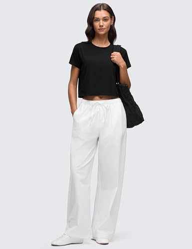 Women's Pima Cotton Workout Short Sleeve Shirts Loose Athletic Crop Tops Gym Casual Cropped T-Shirt