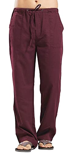 Qiuse Men's Casual Loose Fit Straight-Legs Stretchy Waist Beach Pants
