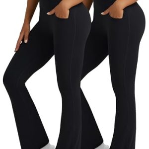Flare Leggings for Women with Pockets 2pack High Waisted Crossover Flare Leggings Bootcut Yoga Pants