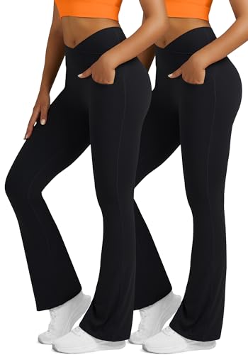 Flare Leggings for Women with Pockets 2pack High Waisted Crossover Flare Leggings Bootcut Yoga Pants