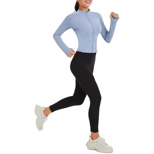 3 Pack Women's Workout Jacket Slim Fit Cropped Jacket Zip up Athletic Tops with Thumb Hole Running Gym Yoga