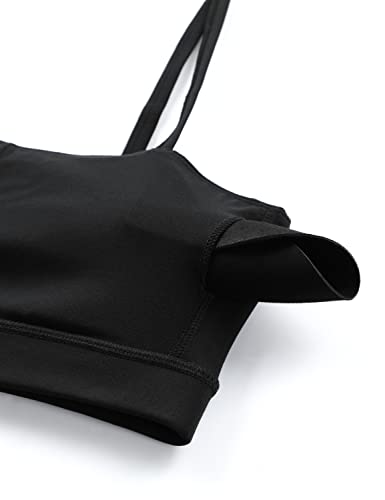 Butterluxe Womens Adjustable Spaghetti Thin Strap Sports Bra - Padded Wireless Square Neck Workout Yoga Clothes