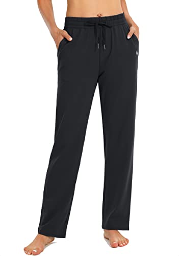 Women's Cotton Sweatpants Yoga Lounge Casual Pants Open Bottom Sweat Pants for Women with Pockets