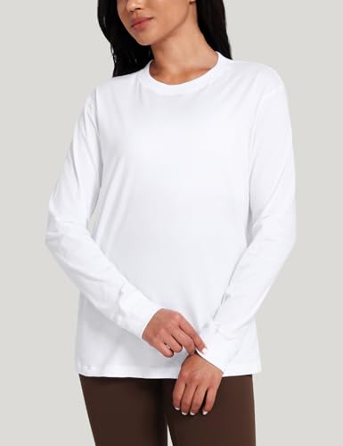 Pima Cotton Workout Long Sleeve Shirts for Women Crew Neck Athletic Basic Shirts Casual Tops