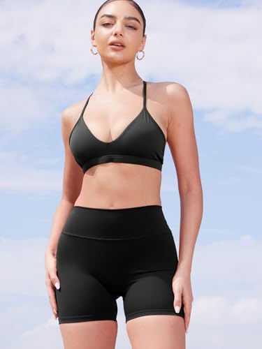 Sports Bras for Women Strappy Padded Halter Ericie Open Back Light Impact Deep V Neck Yoga Workout Gym Tops