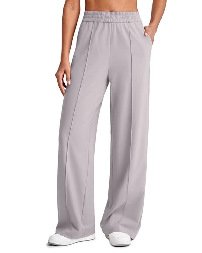 Lightweight Flowy Wide Leg Pants Woman Elastic Waist Front Seam Loose Casual Summer Trousers